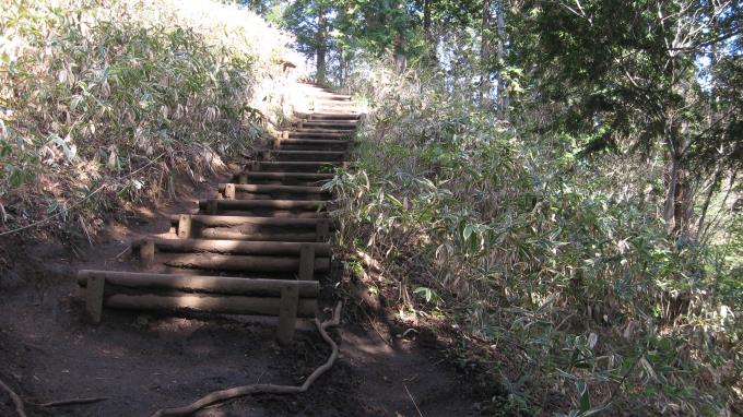 階段の設置された登山道